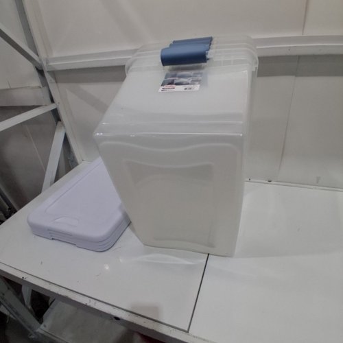4PK STERILITE STORAGE TOTES WITH LATCH ON LIDS - 64 QT - CLEAR/BLUE image 3