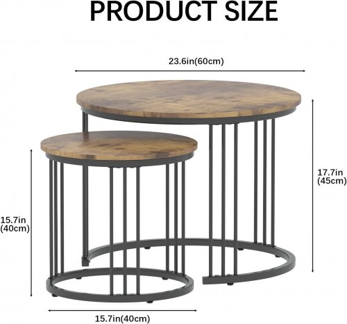 2PC NESTING ROUND WOODEN COFFEE TABLES - 24" X 18" / 16" X 16" - BROWN (MODEL: HM-HHX) image 2