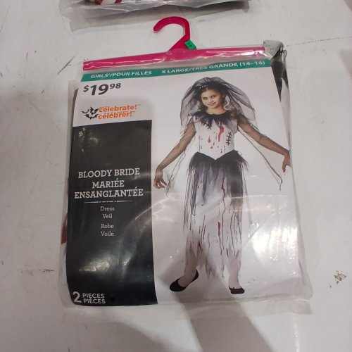 2PC GIRLS WAY TO CELEBRATE BLOODY BRIDE COSTUME - EXTRA LARGE (14-16) - WHITE/BLACK/RED image 2