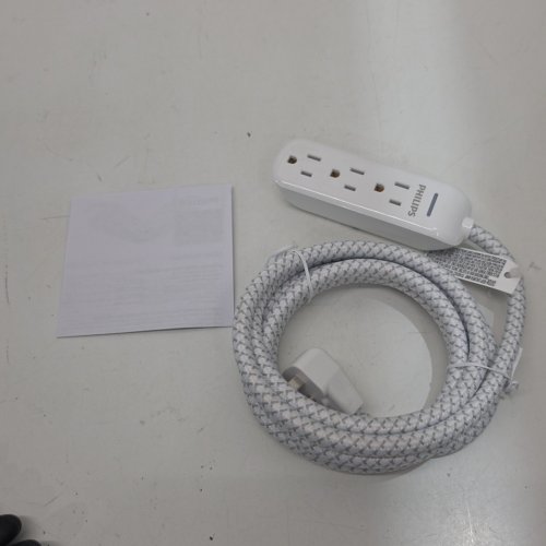 PHILIPS ELITE 3-OUTLET NYLON BRAIDED EXTENSION CORD WITH SURGE PROTECTION - 8FT - WHITE (MODEL: SPP3433BB/37) image 4