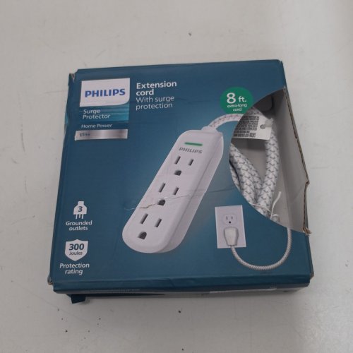 PHILIPS ELITE 3-OUTLET NYLON BRAIDED EXTENSION CORD WITH SURGE PROTECTION - 8FT - WHITE (MODEL: SPP3433BB/37) image 5