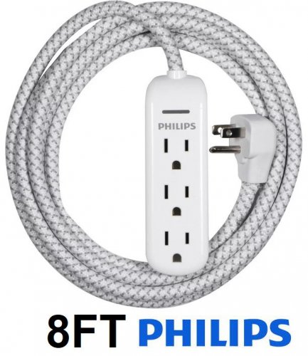 PHILIPS ELITE 3-OUTLET NYLON BRAIDED EXTENSION CORD WITH SURGE PROTECTION - 8FT - WHITE (MODEL: SPP3433BB/37) image 2