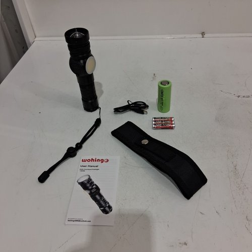 WOHINGO BATTERY POWERED MULTI-FUNCTIONAL FLASHLIGHT WITH DUAL LIGHTING SYSTEM, MAGNETIC BOTTOM AND POWERBANK FUNCTION - BLACK (MODEL: S2305) image 5