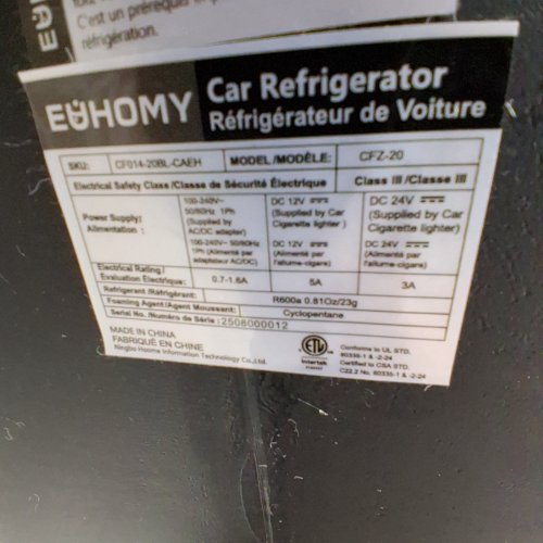 EUHOMY ELECTRIC COOLER PORTABLE FREEZER WITH APP CONTROL - 12V, 22QT(20L) - BLACK (MODEL: CFZ-20) image 6