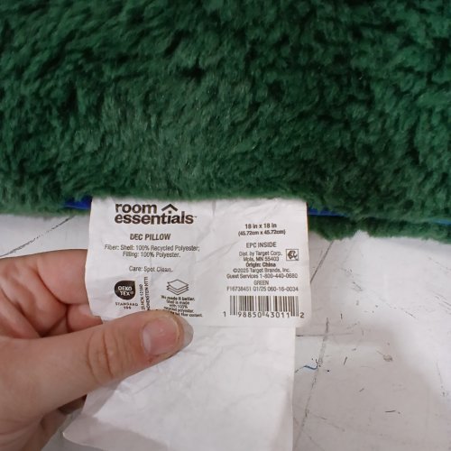 ROOM ESSENTIALS FUZZY THROW PILLOW - 18" X 18" - GREEN/BLUE image 2