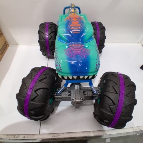 HOT WHEELS RC MONSTER TRUCKS MEGA-WREX IN 1:15 SCALE EXTRA LARGE REMOTE-CONTROL TOY TRUCK - BLUE/GREEN (MODEL: HPK28-9796) image 3