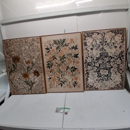3PC HPNIUB LARGE ABSTRACT VINTAGE FRAMED FLORAL WALL ART PANELS - 16" X 24" X 3" - MULTICOLOUR image 2