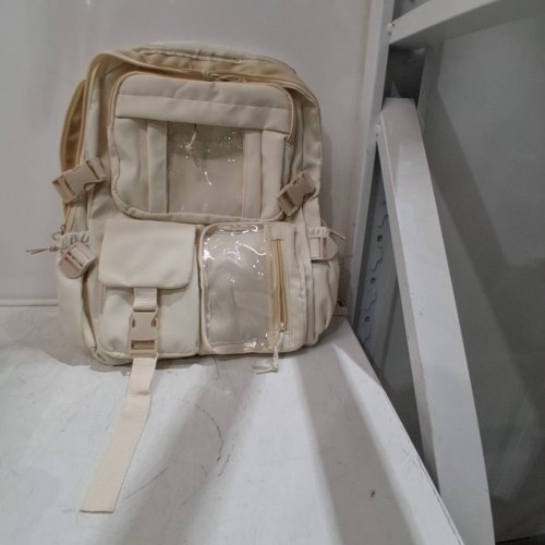 WOMEN'S UNBRANDED ITA CLEAR TRANSPARENT LEATHER BACKPACK-11" X 3.5"12.6" - BEIGE image 2