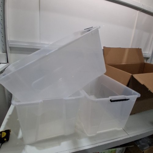 3PK IRIS STACKABLE STORAGE BINS WITH LIDS - 15GAL - CLEAR / GREY image 2