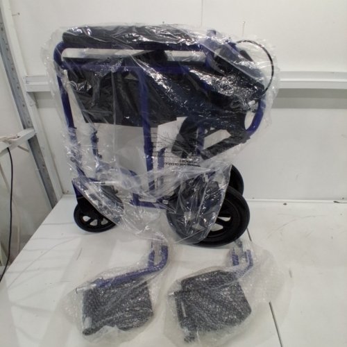 MEDLINE ALUMINUM TRANSPORT CHAIR WITH LARGE WHEELS AND BRAKES - 300LBS MAX - 19" SEAT - BLUE (MODEL: MDS808210ABE) image 2