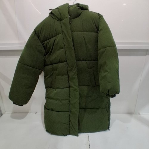 HOODED LONG PUFFER JACKET - LARGE - OLIVE GREEN image 2