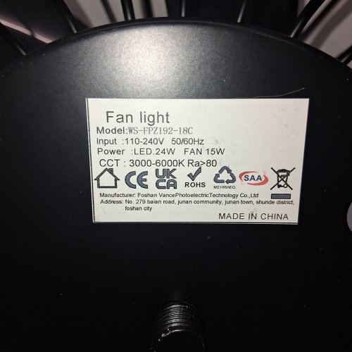 DEPULEY WATERPROOF OUTDOOR HANGING CEILING FAN WITH 3000K - 6500K LED LIGHT AND REMOTE - BLACK (MODEL: WS-FPZ192-18C) image 4