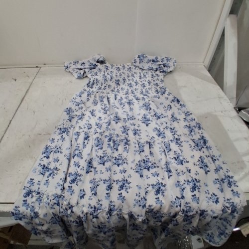 WOMEN'S PATPAT ALL OVER FLORAL PRINT SHIRRED TIERED DRESS - LARGE - BLUE AND WHITE FLORAL image 3