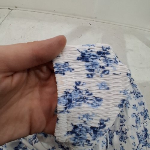 WOMEN'S PATPAT ALL OVER FLORAL PRINT SHIRRED TIERED DRESS - LARGE - BLUE AND WHITE FLORAL image 4
