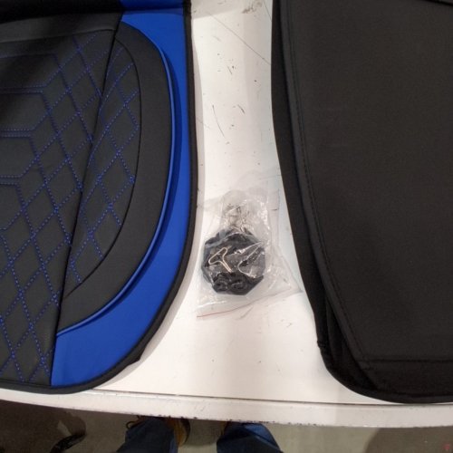 2PC FREESOO WATERPROOF AUTOMOTIVE LEATHER FRONT CAR SEAT COVERS - UNIVERSAL FIT - BLACK/BLUE image 3