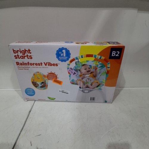 BRIGHT STARTS PORTABLE 3-POINT HARNESS VIBRATING BOUNCER WITH TOY-BAR - RAINFOREST VIBES (MODEL: 12227) image 4