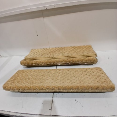 14PC BONACA PEEL-AND-STICK WASHABLE BULLNOSE STAIR CARPET TREADS - 32" X 9.5" EACH - BEIGE WAFFLE PATTERN image 3