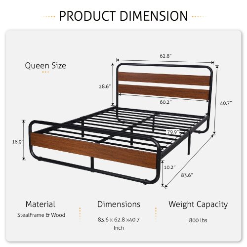 SHE CERLIN METAL BED FRAME WITH WOODEN HEADBOARD & FOOTBOARD - QUEEN - WALNUT - (MODEL: LFYG002) image 2