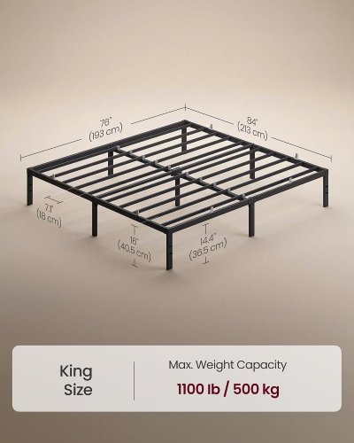 VASAGLE HEAVY DUTY BED FRAME - KING - BLACK (MODEL: RMB6640 image 2
