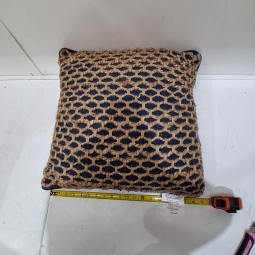 WOVEN DECORATIVE THROW PILLOW - 20" X 20" - NAVY/TAN image 3