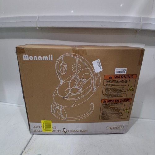 MONAMII ELECTRIC BABY SWING WITH BLUETOOTH SPEAKER AND REMOTE - 5-SPEED - LIGHT GREY/BROWN (MODEL: BB2007) image 2
