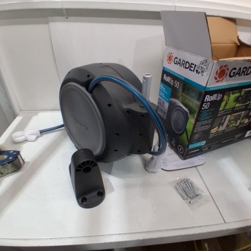 GARDENA ROLL-UP WALL MOUNTED RETRACTABLE HOSE REEL WITH AUTO SPRING - 50FT - GREY image 2