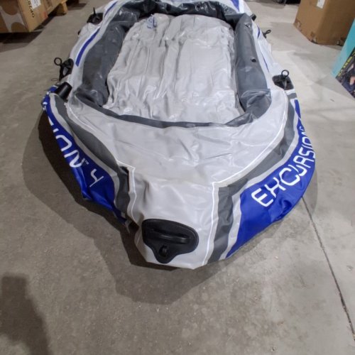 INTEX EXCURSION 4 INFLATABLE BOAT WITH HIGH OUTPUT AIR PUMP & OARS - 4-PERSON - GREY/BLUE image 3