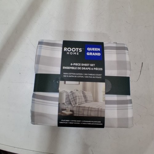 6PC ROOTS HOME SHEET AND PILLOWCASE SET - QUEEN - BLUE/GREY PLAID PATTERN image 2