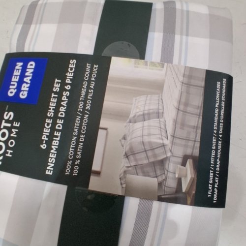 6PC ROOTS HOME SHEET AND PILLOWCASE SET - QUEEN - BLUE/GREY PLAID PATTERN image 3