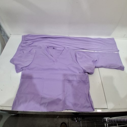 2PC WOMEN'S SCRUB TOP AND PANTS SET - SIZE LARGE - PURPLE image 2