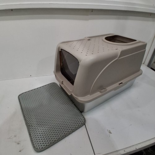 FEANDREA STAINLESS STEEL ENCLOSED CAT LITTER BOX WITH FLAP DOOR AND MAT - XL - 28L CAPACITY - CAPPUCCINO BEIGE - (MODEL: PPT005K01) image 2