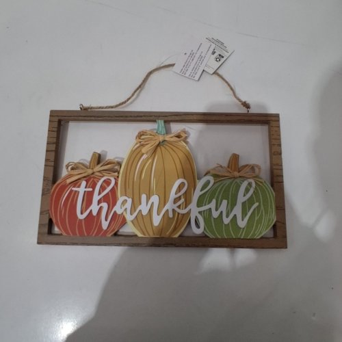 WAY TO CELEBRATE! WOODEN THANKFUL PUMPKIN WALL DECOR - MULTICOLOUR image 2