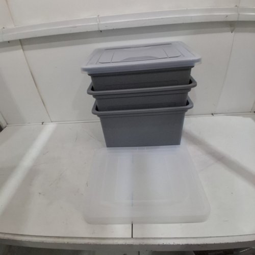 3PK IRIS USA PLASTIC STORAGE BIN TOTE - 35QT - GREY (MODEL: FB-21E/FB-21EE) image 3