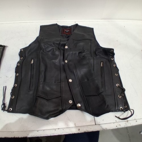 MENS FOXKULL LEATHER MOTORCYCLE VEST WITH ADJUSTABLE SIDE LACE - MEDIUM - BLACK (STYLE: B0DXF7YWC4) image 2
