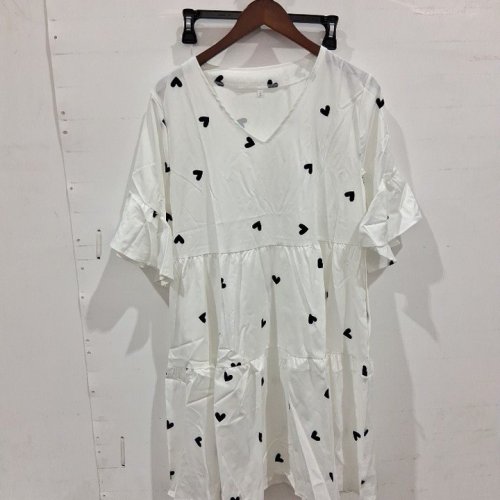WOMEN'S HEART PRINT TIERED DRESS - EXTRA LARGE - WHITE WITH BLACK HEARTS image 2