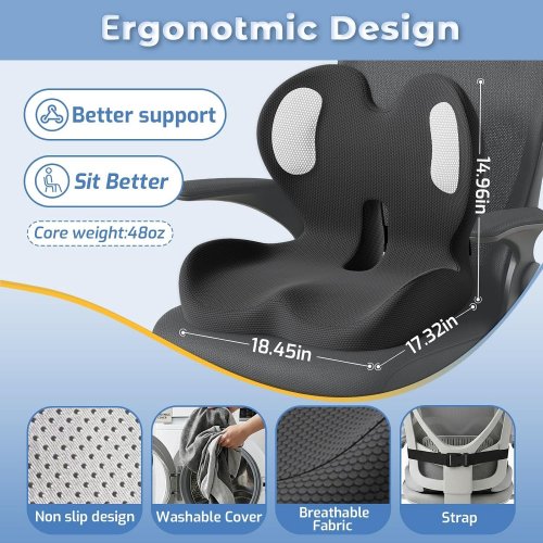 ECONVCE ERGONOMIC MEMORY FOAM SEAT CUSHION - BLACK image 2