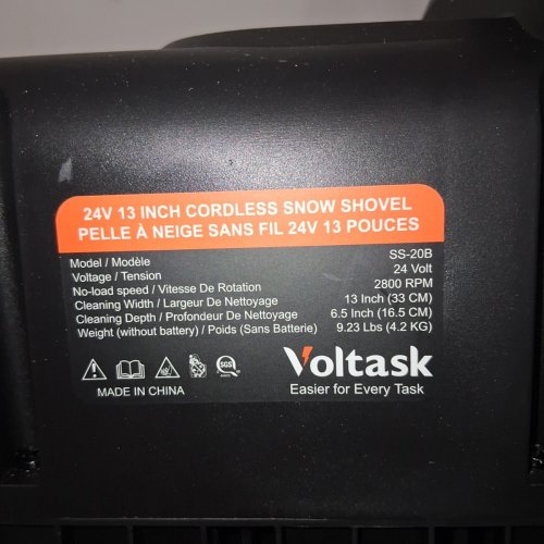 VOLTASK CORDLESS ELECTRIC SNOW SHOVEL - 13" - 24V *TOOL ONLY* BLACK/ORANGE (MODEL: CSS001-130OR-CAVK) image 7