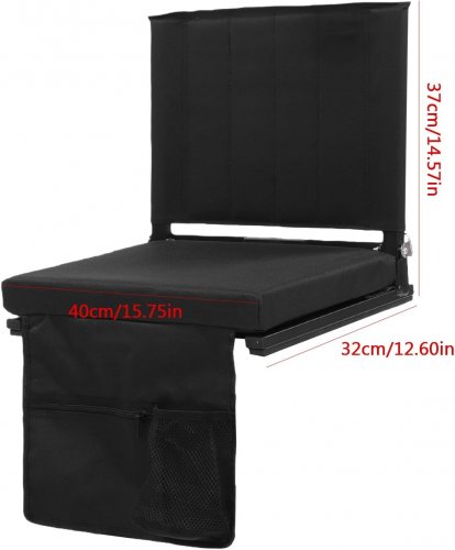 PORTABLE FOLDING FOAM PADDED STADIUM/BLEACHER SEAT WITH STORAGE POUCH - 16" X 13" X 15" - BLACK image 2
