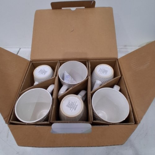 6PK GOURMET BASICS STONEWARE MUGS - 16OZ - WHITE PATTERNED - (MODEL: 1786778) image 2