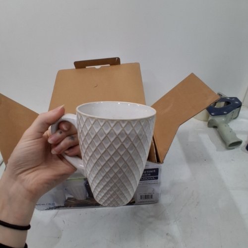 6PK GOURMET BASICS STONEWARE MUGS - 16OZ - WHITE PATTERNED - (MODEL: 1786778) image 3