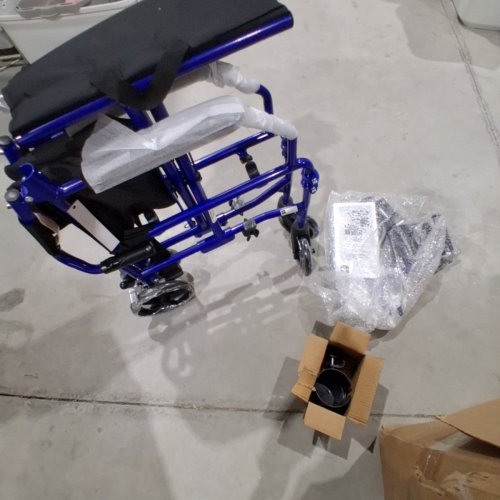 MEDLINE ULTRALIGHT TRANSPORT WHEELCHAIR - 300LB MAX - BLUE/BLACK (MODEL: MDS808200F3B) image 2