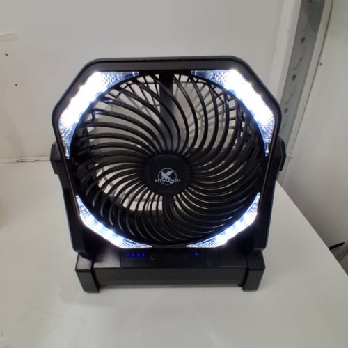 20000 MAH BATTERY OPERATED RECHARGEABLE PORTABLE CAMPING FAN WITH 3 MODES LED LIGHT & HANGING HOOK - BLACK (MODEL: D10) image 2