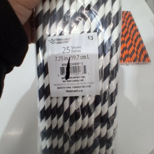 4(25PK) ASSORTED WAY TO CELEBRATE! PAPER STRAWS - 7.75" L - BLACK / WHITE AND ORANGE / BLACK image 2