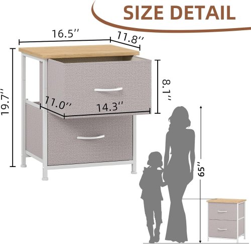 SOMDOT BEDSIDE NIGHTSTAND WITH 2 DRAWERS - ASH GREY / BLACK / DARK BROWN (MODEL: FD101) image 2