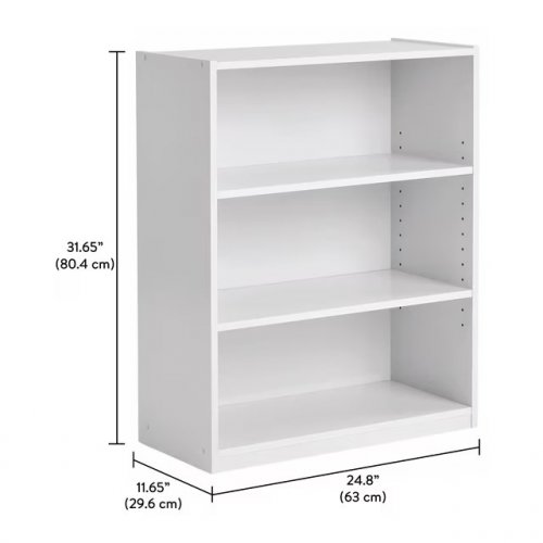 MAINSTAYS 3 SHELF BOOKSHELF WITH ADJUSTABLE SHELF HEIGHS - 11.7" X 24.8" X 31.7" - WHITE (MODEL:MS19-D1-1009-21) image 2