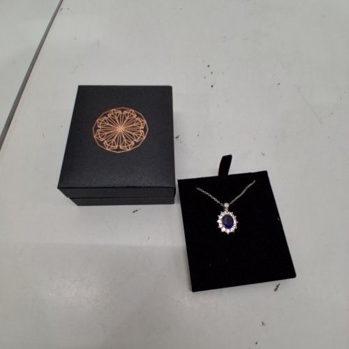 WOMENS BLUE STONE HALO PENDANT NECKLACE WITH ADJUSTABLE CHAIN -18- 20" - BLUE AND SILVER-TONE/ S925 STERLING SILVER image 2