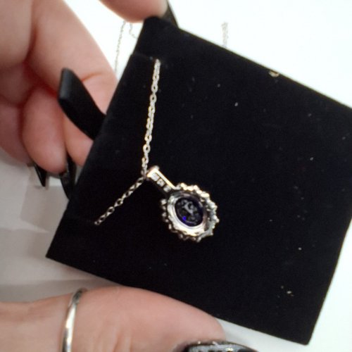 WOMENS BLUE STONE HALO PENDANT NECKLACE WITH ADJUSTABLE CHAIN -18- 20" - BLUE AND SILVER-TONE/ S925 STERLING SILVER image 4