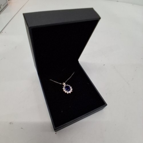 WOMENS BLUE STONE HALO PENDANT NECKLACE WITH ADJUSTABLE CHAIN -18- 20" - BLUE AND SILVER-TONE/ S925 STERLING SILVER image 5