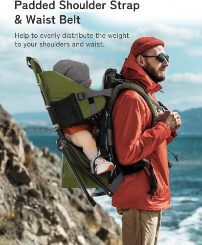 BESREY VERSITALE HIKING BABY CARRIER WITH ADJUSTABLE SEAT - 40LBS CAPACITY - GREEN (MODEL: BR-DEB05) image 2