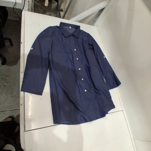 BUTTON-DOWN SHIRT DRESS WITH ROLL-UP SLEEVES - LARGE - NAVY image 2